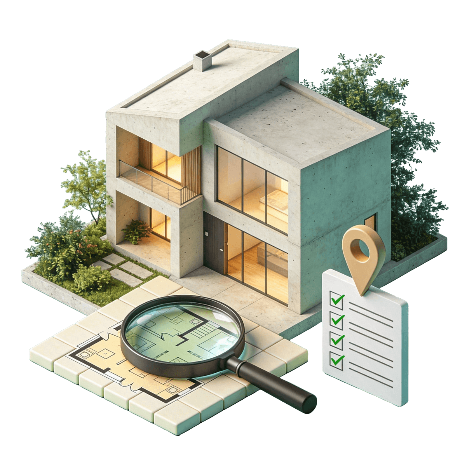 3D Visualisierung modernes Mehrfamilienhaus