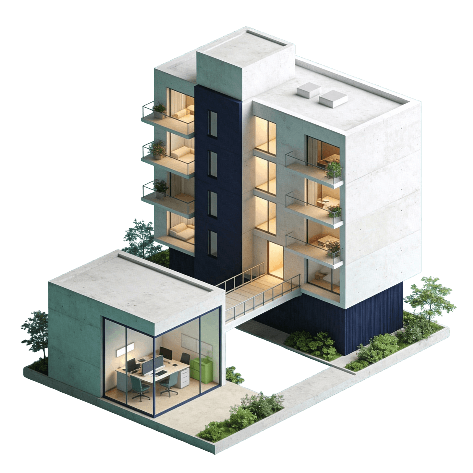 3D Visualisierung modernes Mehrfamilienhaus