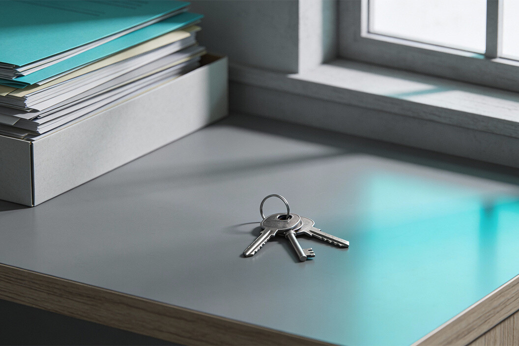 Eine Kommode drauf liegt eine Hausschl&uuml;ssel