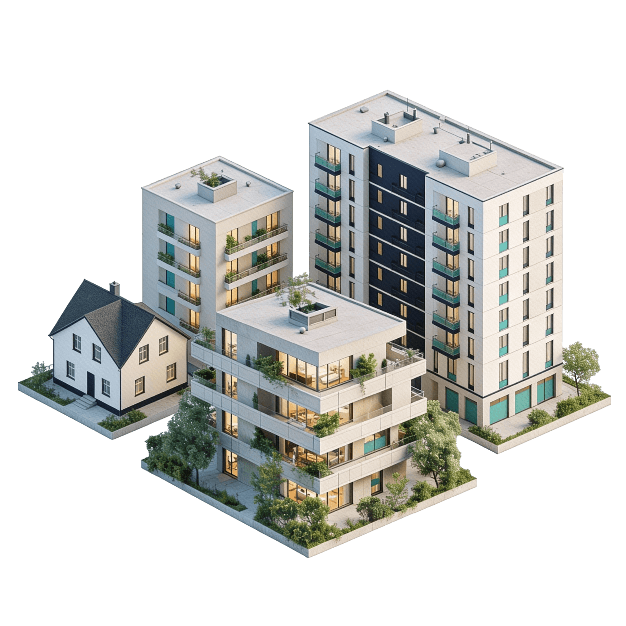 3D Visualisierung modernes Mehrfamilienhaus